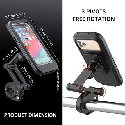 Bike Phone Mount Waterproof Cell Phone Holder 360 Rotation Motorcycle Smartphone Case Universal Bicycle Handlebar Sensitive Touch Screen Fit Below 4-7.2 Inches Smartphone (Black)