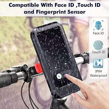 Bike Phone Mount Waterproof Cell Phone Holder 360 Rotation Motorcycle Smartphone Case Universal Bicycle Handlebar Sensitive Touch Screen Fit Below 4-7.2 Inches Smartphone (Black)