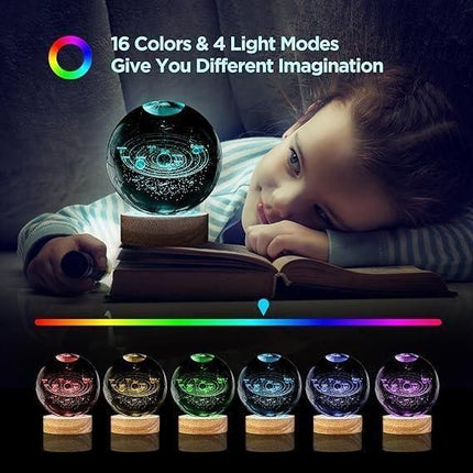 3D Engraved Deer Crystal Globe Lamp | USB LED Night Light with Wooden Base | Creative 6 cm Crystal Ball Table Lamp for Bedroom, Home, Office Décor & Gifting (Warm White)