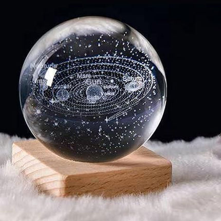 3D Engraved Deer Crystal Globe Lamp | USB LED Night Light with Wooden Base | Creative 6 cm Crystal Ball Table Lamp for Bedroom, Home, Office Décor & Gifting (Warm White)