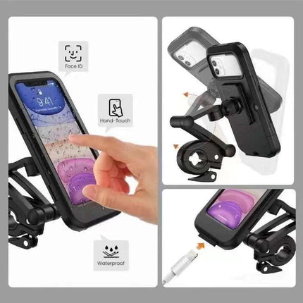 Bike Phone Mount Waterproof Cell Phone Holder 360 Rotation Motorcycle Smartphone Case Universal Bicycle Handlebar Sensitive Touch Screen Fit Below 4-7.2 Inches Smartphone (Black)