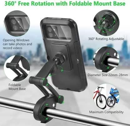 Bike Phone Mount Waterproof Cell Phone Holder 360 Rotation Motorcycle Smartphone Case Universal Bicycle Handlebar Sensitive Touch Screen Fit Below 4-7.2 Inches Smartphone (Black)