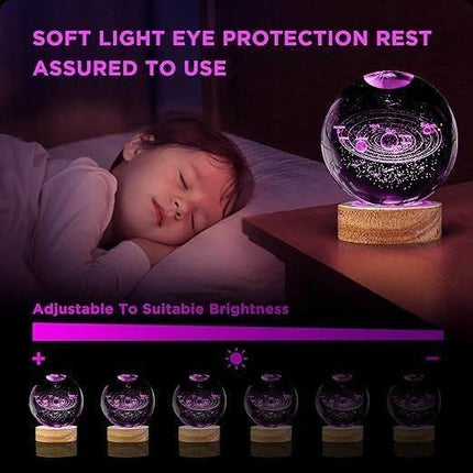 3D Engraved Deer Crystal Globe Lamp | USB LED Night Light with Wooden Base | Creative 6 cm Crystal Ball Table Lamp for Bedroom, Home, Office Décor & Gifting (Warm White)