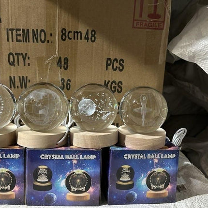 3D Engraved Deer Crystal Globe Lamp | USB LED Night Light with Wooden Base | Creative 6 cm Crystal Ball Table Lamp for Bedroom, Home, Office Décor & Gifting (Warm White)